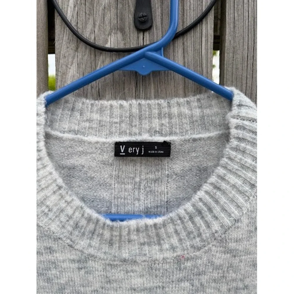 Very J Heather Grey Side Snap Button Crewneck Sweater Oversized Minimalist Small